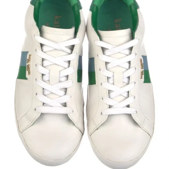 Kate Spade White Leather Sneakers with Green Stripe - Picture 3 of 5